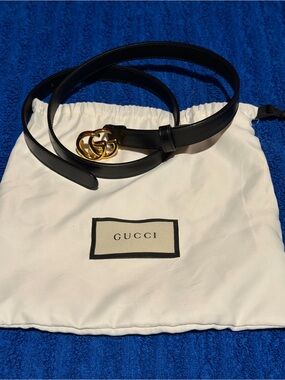 Gucci Black Leather Belt with Gold Double G Buckle